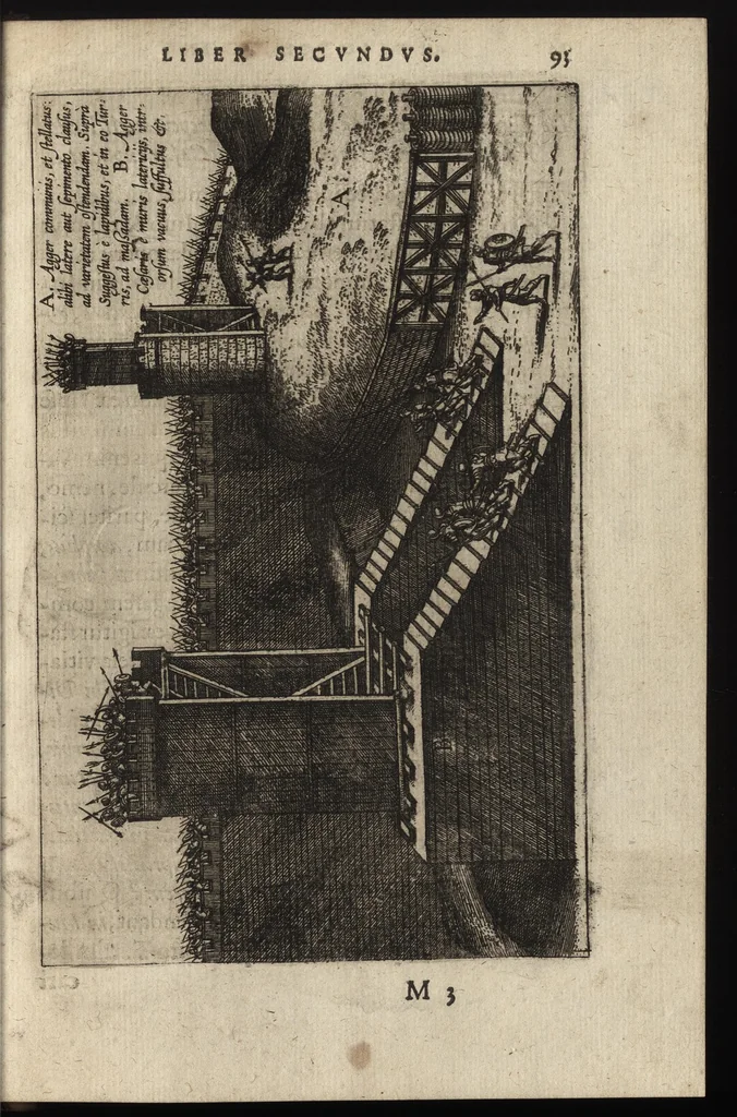 An illustration from Ivsti LipsI Poliorcetic[o]n, sive, De machinis, tormentis, telis, libri qvinqve : ad historiarum lucem, 1596, leaf 114