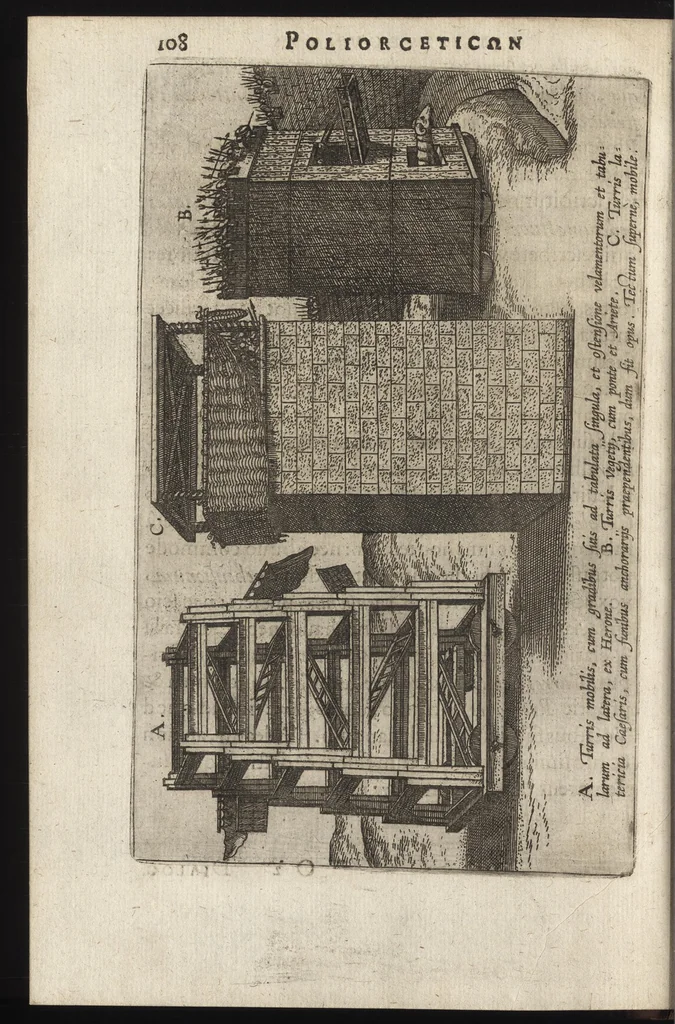 An illustration from Ivsti LipsI Poliorcetic[o]n, sive, De machinis, tormentis, telis, libri qvinqve : ad historiarum lucem, 1596, leaf 129