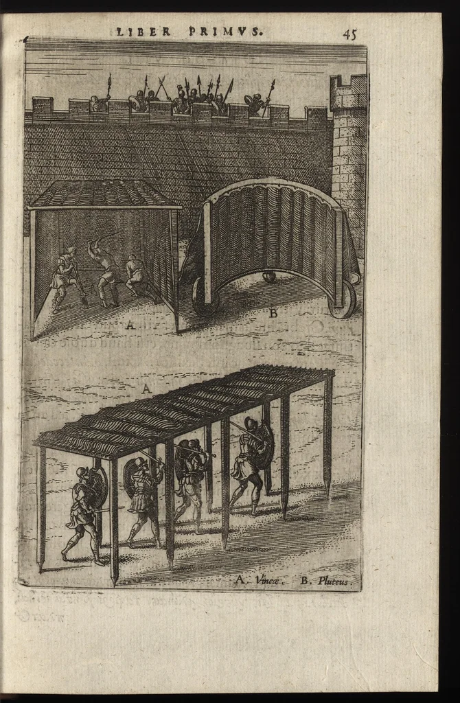 An illustration from Ivsti LipsI Poliorcetic[o]n, sive, De machinis, tormentis, telis, libri qvinqve : ad historiarum lucem, 1596, leaf 66