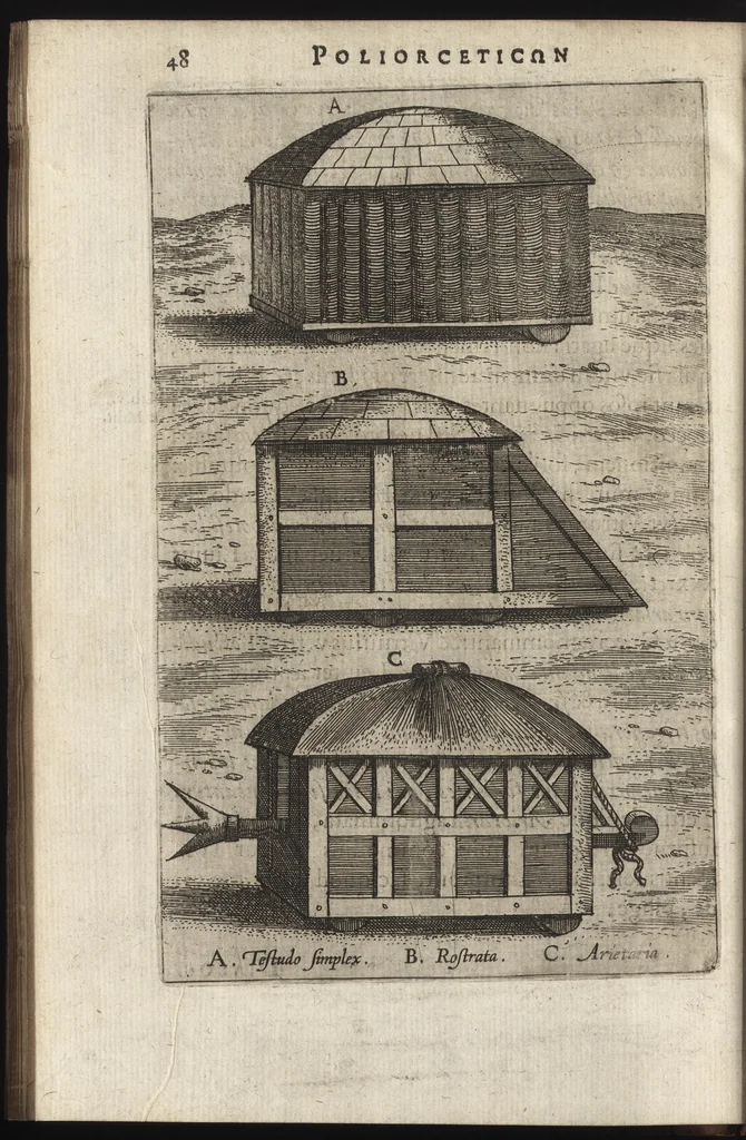 An illustration from Ivsti LipsI Poliorcetic[o]n, sive, De machinis, tormentis, telis, libri qvinqve : ad historiarum lucem, 1596, leaf 69
