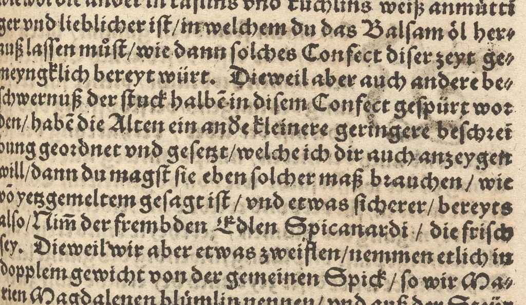 An illustration from Der erste [-ander] Theyl der kleynen teütschen Apoteck, Confect oder Latwergen Büchlins : darin[n] begriffen warhafftige, künstliche, gerechte Vnderweysung vn[nd] Anzeygung aller Latwergen, Confect, Conseruen, Einbeytzungen vnnd Einmachungen von macherley Früchten, Blůmen, Kreüttern vn[nd] Wurtzeln, sampt andern künstlichen vnd anmütigen Stucken, wie solche inn den Apotecken gemacht vnd inn grossem Werdt gehalten vnd verkaufft werden ... auch nützliche Erklärung der Natur, Krafft vnnd Würckung diser Stuck, warzů ein jedes nutzlich gebraucht werden mög zeitlichs Leben zůerhalten vnd schwäre Kranckheyt zůuertreiben, 1559, leaf 426