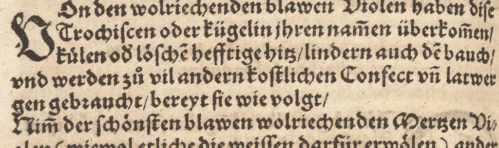 An illustration from Der erste [-ander] Theyl der kleynen teütschen Apoteck, Confect oder Latwergen Büchlins : darin[n] begriffen warhafftige, künstliche, gerechte Vnderweysung vn[nd] Anzeygung aller Latwergen, Confect, Conseruen, Einbeytzungen vnnd Einmachungen von macherley Früchten, Blůmen, Kreüttern vn[nd] Wurtzeln, sampt andern künstlichen vnd anmütigen Stucken, wie solche inn den Apotecken gemacht vnd inn grossem Werdt gehalten vnd verkaufft werden ... auch nützliche Erklärung der Natur, Krafft vnnd Würckung diser Stuck, warzů ein jedes nutzlich gebraucht werden mög zeitlichs Leben zůerhalten vnd schwäre Kranckheyt zůuertreiben, 1559, leaf 433