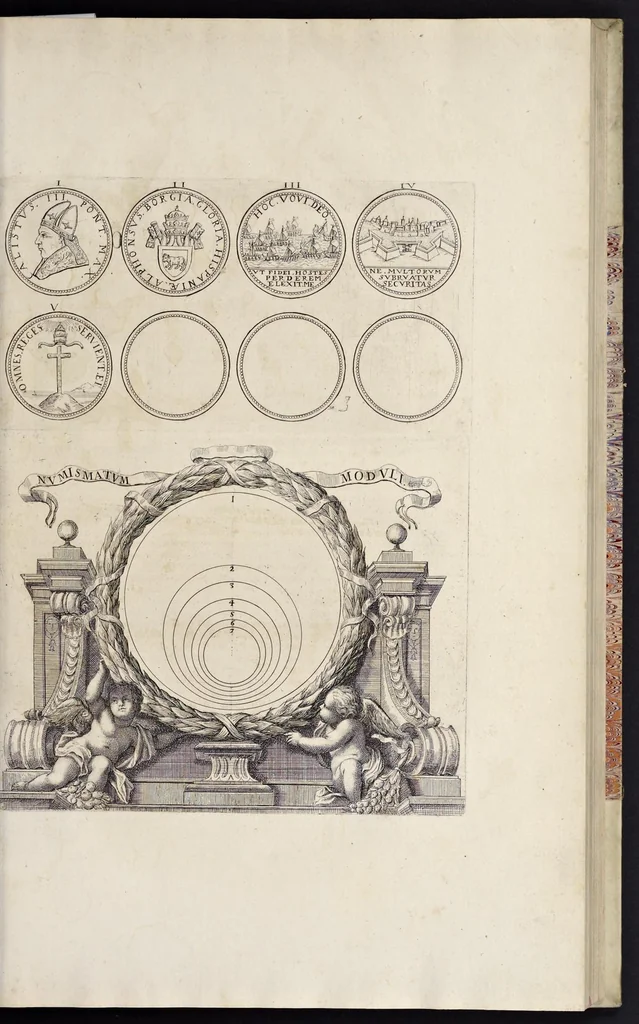 An illustration from Numismata pontificum Romanorum quae a tempore Martini V. usque ad annum M. DC. XCIX vel authoritate publica, vel privato genio in lucem prodiere, 1699, leaf 114