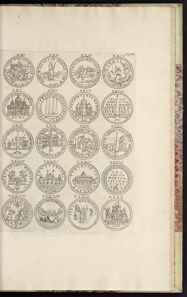 An illustration from Numismata pontificum Romanorum quae a tempore Martini V. usque ad annum M. DC. XCIX vel authoritate publica, vel privato genio in lucem prodiere, 1699, leaf 536