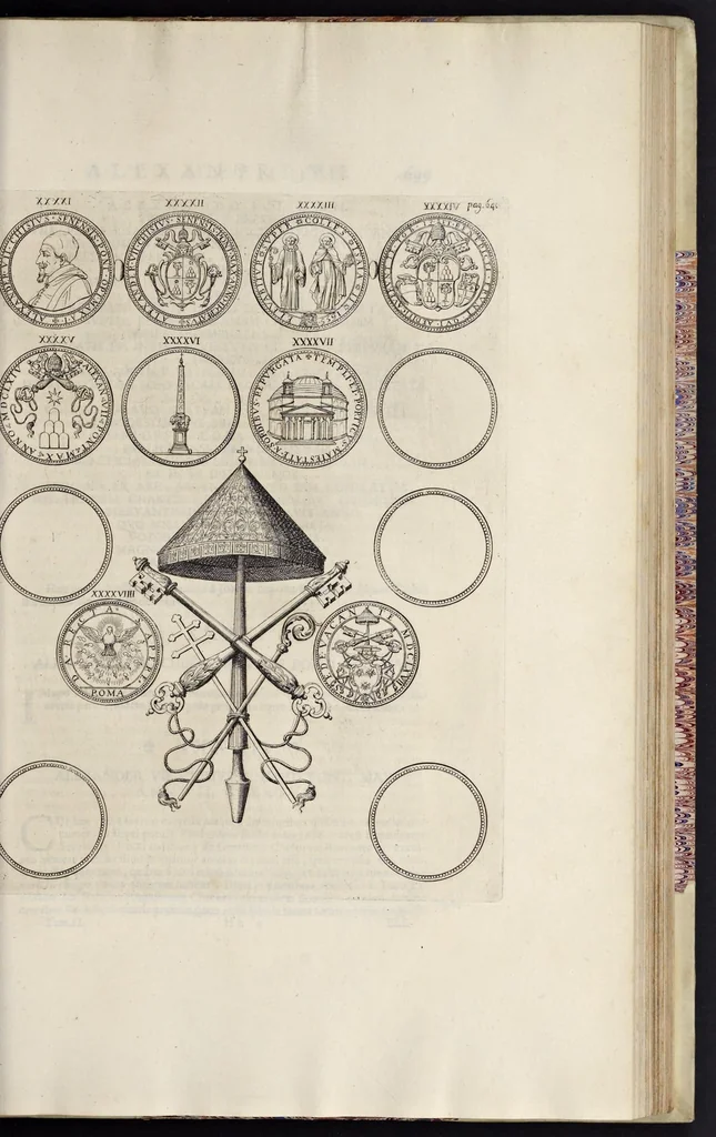 An illustration from Numismata pontificum Romanorum quae a tempore Martini V. usque ad annum M. DC. XCIX vel authoritate publica, vel privato genio in lucem prodiere, 1699, leaf 300