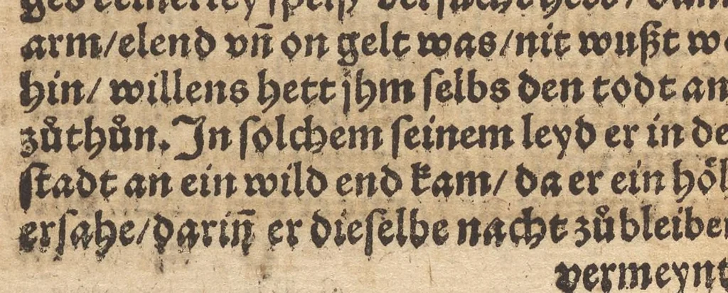 An illustration from Der Wegkürtzer : das dritte Theil des Rollwagens : von viel schönen lustigen vnd kurtzweiligen Historien in Wägen, Schiffen, Gärten, Zechen vnd sonsten lustig zůlesen vnnd zů erzelen : mit einem sehr schönen vnd fast nützlichen Büchlin, darinn die jungen Gesellen beuorab die sich frembder Land gebrauchen wöllen, wess sie sich halten sollen, vunterwiesen werden, mit schönen Historien beybracht : jetzt abermal mit Fleiss vbersehen, gemehret vnnd schonen Figuren geziert, sampt einem kurrtzen Register, 1565, leaf 233