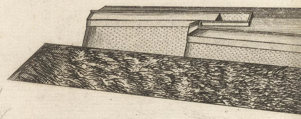 An illustration from Prospettiva di fortificationi dell'ingegnere et capitano Girolamo Portigiani Fioren[tin]o : nella quale rimirando ciascheduno professore esperto dell'arte della militia, potrà in un subito come in uno specchio uedere tutto qucllo quasi, che altroue alla lunga & del fabricare & del difendere & dell'espugnar fortezze, letto, ò in ca[m]pagna, in fatto praticato hauessi .., 1648, leaf 61
