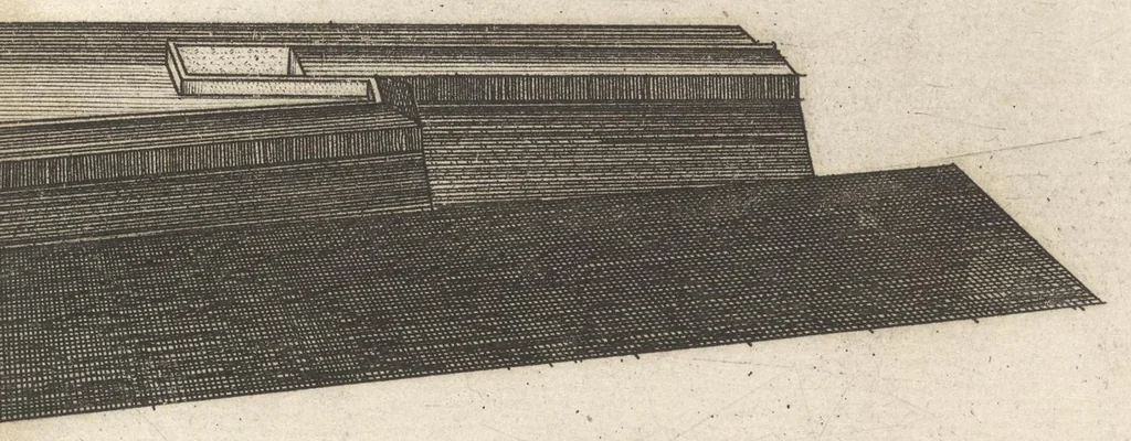 An illustration from Prospettiva di fortificationi dell'ingegnere et capitano Girolamo Portigiani Fioren[tin]o : nella quale rimirando ciascheduno professore esperto dell'arte della militia, potrà in un subito come in uno specchio uedere tutto qucllo quasi, che altroue alla lunga & del fabricare & del difendere & dell'espugnar fortezze, letto, ò in ca[m]pagna, in fatto praticato hauessi .., 1648, leaf 62