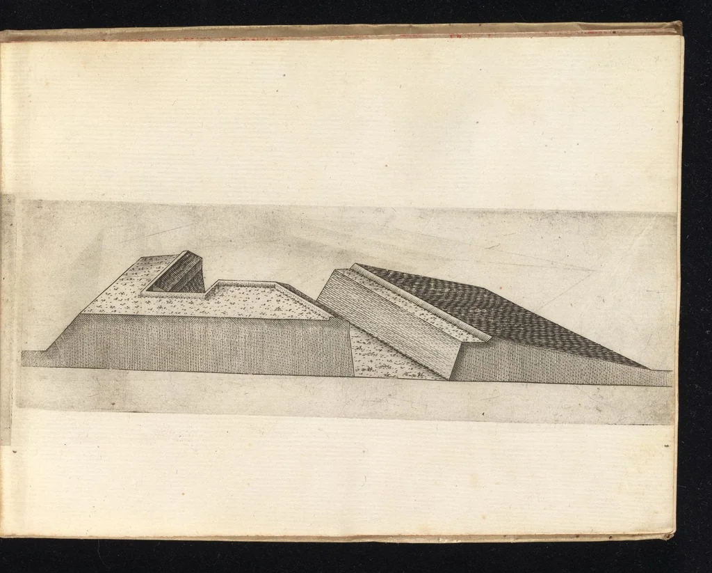 An illustration from Prospettiva di fortificationi dell'ingegnere et capitano Girolamo Portigiani Fioren[tin]o : nella quale rimirando ciascheduno professore esperto dell'arte della militia, potrà in un subito come in uno specchio uedere tutto qucllo quasi, che altroue alla lunga & del fabricare & del difendere & dell'espugnar fortezze, letto, ò in ca[m]pagna, in fatto praticato hauessi .., 1648, leaf 70