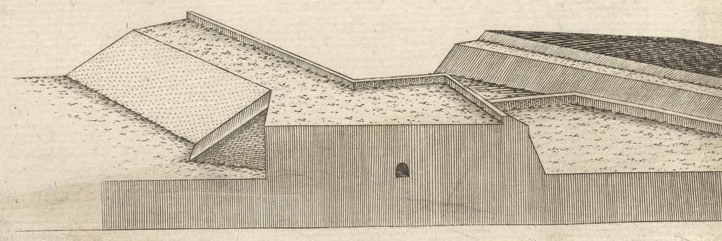 An illustration from Prospettiva di fortificationi dell'ingegnere et capitano Girolamo Portigiani Fioren[tin]o : nella quale rimirando ciascheduno professore esperto dell'arte della militia, potrà in un subito come in uno specchio uedere tutto qucllo quasi, che altroue alla lunga & del fabricare & del difendere & dell'espugnar fortezze, letto, ò in ca[m]pagna, in fatto praticato hauessi .., 1648, leaf 81