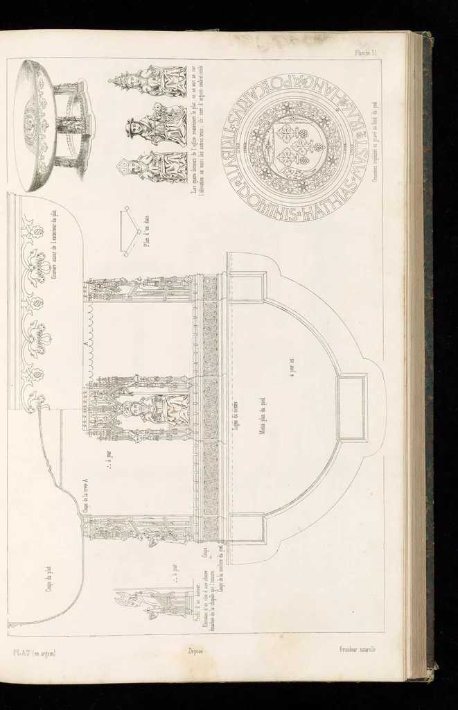 An illustration from Orfévrerie et ouvrages en métal du moyen-âge, mésurés et dessinés d'après les anciens modèles, 1852, leaf 124