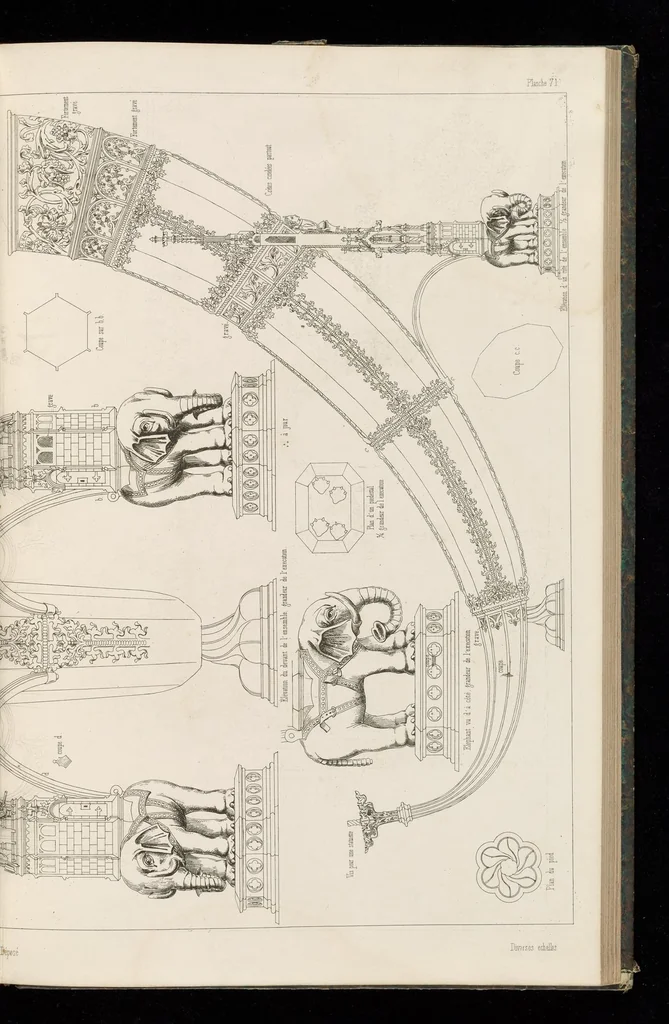 An illustration from Orfévrerie et ouvrages en métal du moyen-âge, mésurés et dessinés d'après les anciens modèles, 1852, leaf 174