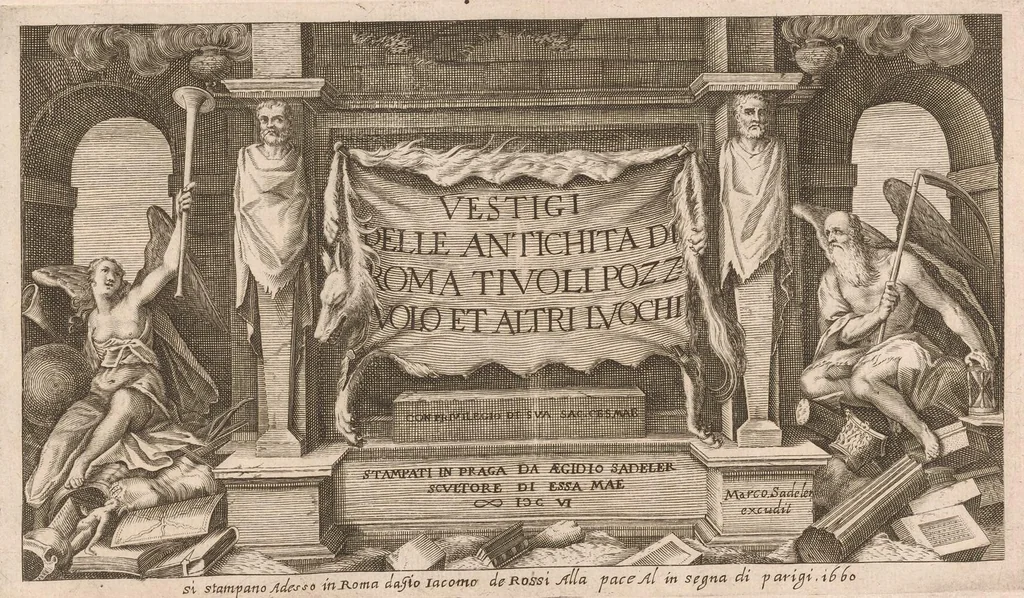 An illustration from Vestigi delle antichità di Roma, Tivoli, Pozzvolo et altri lvochi, 1660, leaf 4