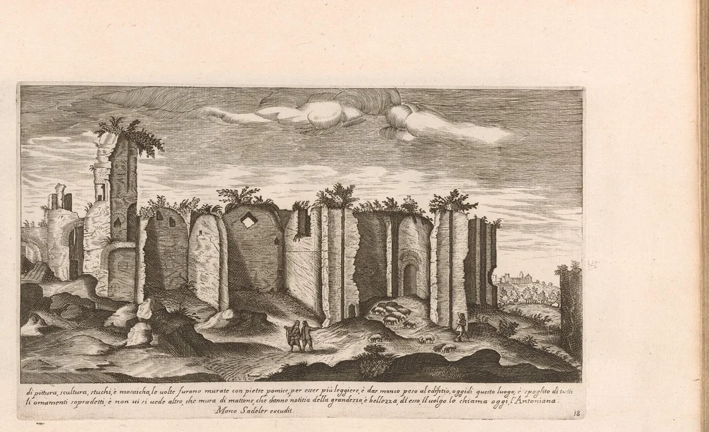 An illustration from Vestigi delle antichità di Roma, Tivoli, Pozzvolo et altri lvochi, 1660, leaf 40