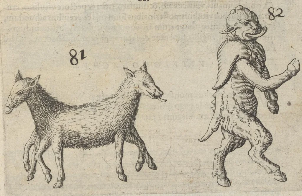 An illustration from Monstrorum historia memorabilis : monstrosa humanorum partuum miracula : stupendis conformationum formulis ab vtero materno enata : viuis exemplis, obseruationibus, & picturis, referens : accessit analogicum argumentum de monstris brutis : Supplementi loco ad observationes medicas Schenkianas edita, 1609, leaf 120