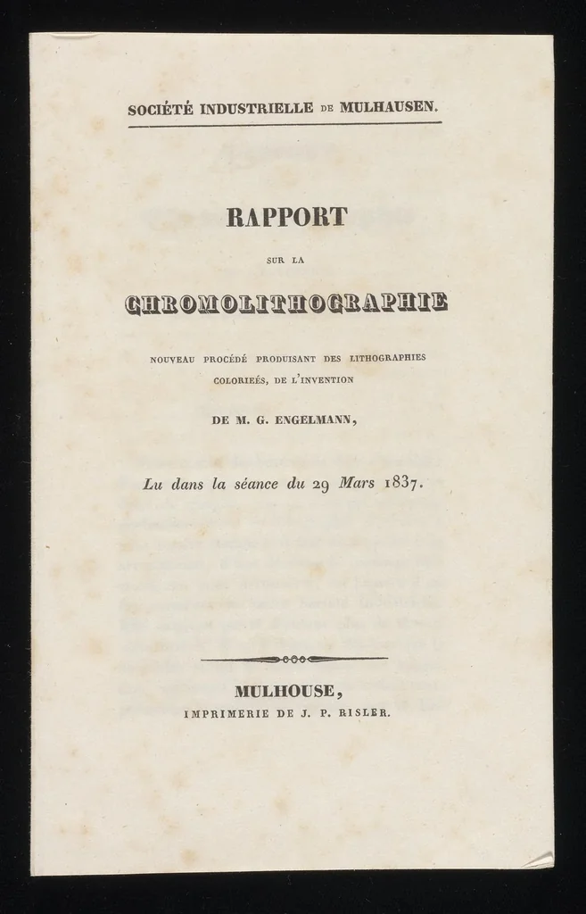 An illustration from Rapport sur la chromolithographie : nouveau procédé produisant des lithographies colorieés, de l'invention, 1837, leaf 0