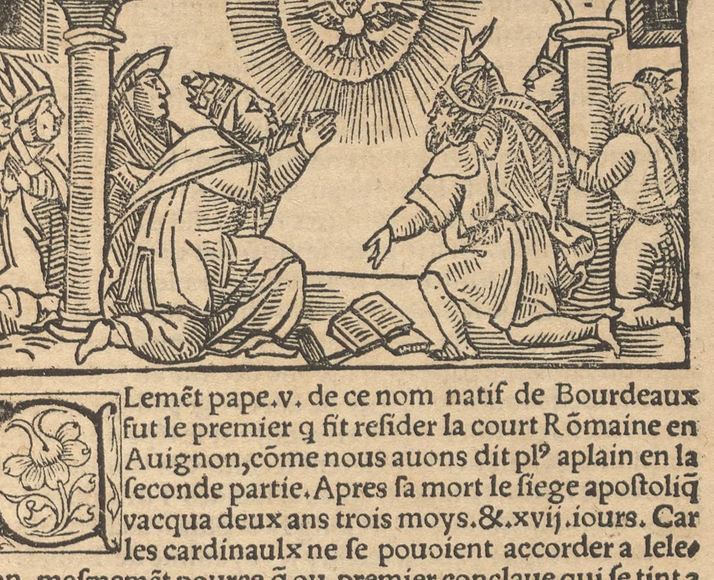 An illustration from Le promptuaire des conciles de leglise catholique, auec les scismes & la differe[n]ce diceulx, 1533, leaf 104
