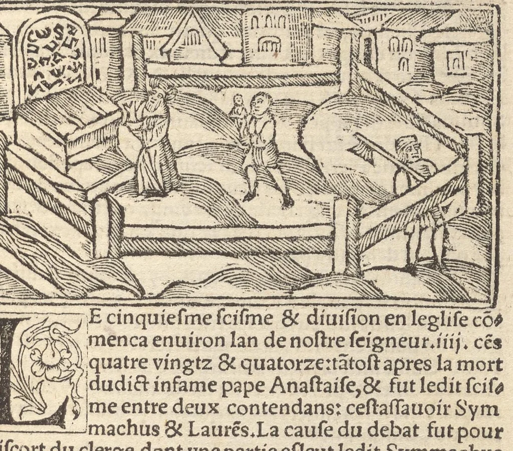An illustration from Le promptuaire des conciles de leglise catholique, auec les scismes & la differe[n]ce diceulx, 1533, leaf 42