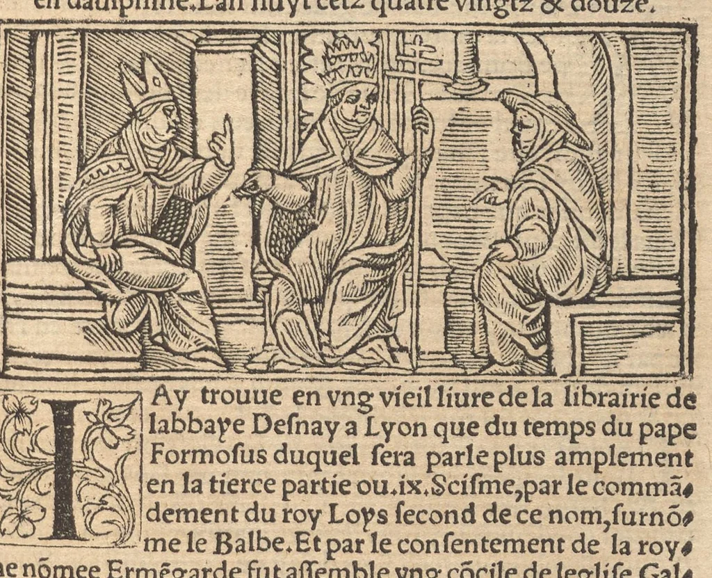 An illustration from Le promptuaire des conciles de leglise catholique, auec les scismes & la differe[n]ce diceulx, 1533, leaf 74