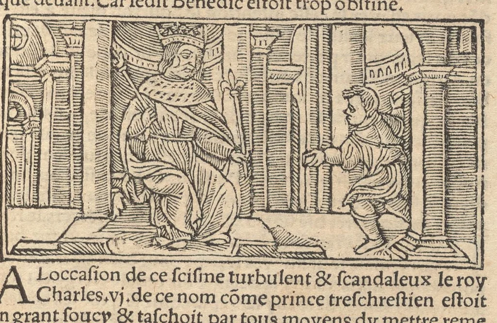 An illustration from Le promptuaire des conciles de leglise catholique, auec les scismes & la differe[n]ce diceulx, 1533, leaf 80