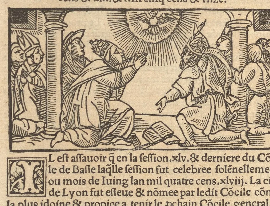 An illustration from Le promptuaire des conciles de leglise catholique, auec les scismes & la differe[n]ce diceulx, 1533, leaf 85