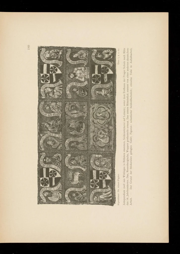 An illustration from Künstlerische entwicklung der weberei und stickerei innerhalb des europäischen kulturkreises von der spätantiken zeit bis zum beginne des XIX. jahrhundertes : mit ausschluss der volkskunst, 1904, leaf 62