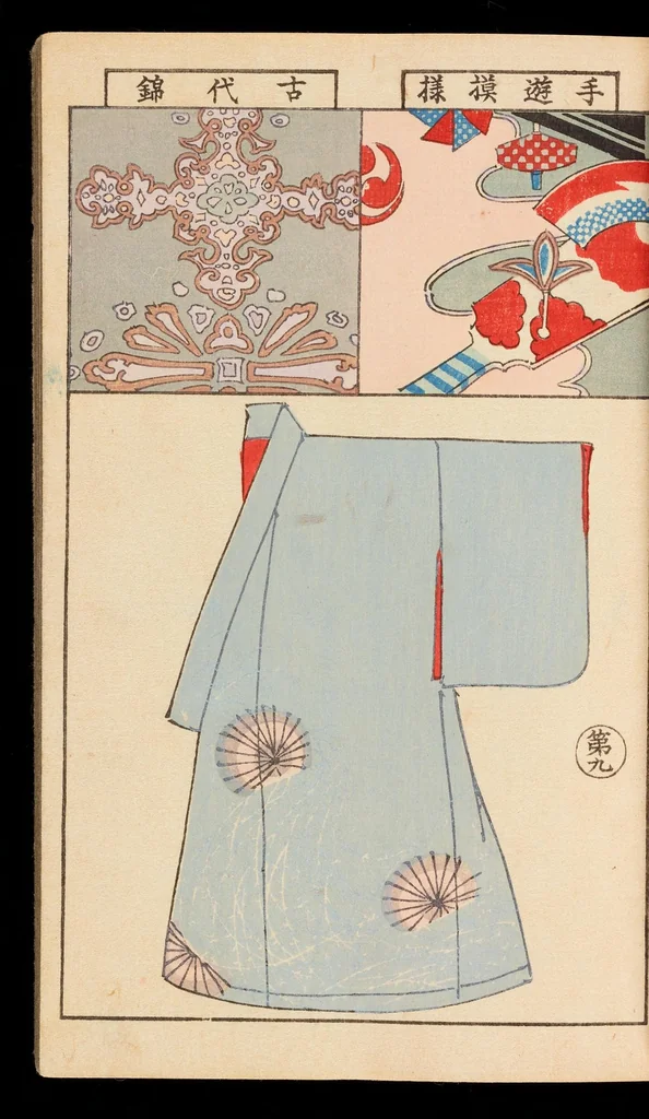 An illustration from Moyō bijutsu benran, 1893, leaf 12