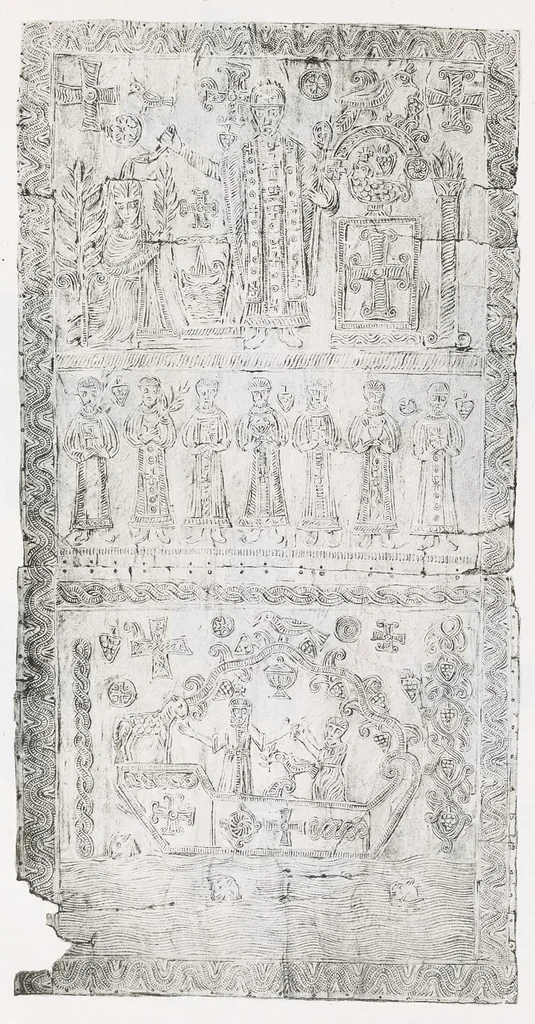 An illustration from Commenti sopra suppellettili sacre di argento ed oro appartenute ai primissimi secoli della chiesa : pubblicati gia il 1o gennaio 1888 pel faustissimo giorno del sacerdotale giubileo di papa Leone XIII e dedicati ai cultori di archeologia cristiana, 1890, leaf 20
