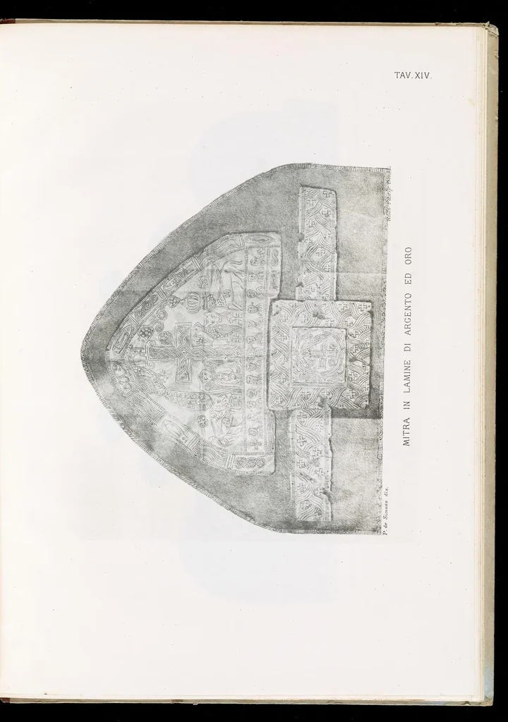 An illustration from Commenti sopra suppellettili sacre di argento ed oro appartenute ai primissimi secoli della chiesa : pubblicati gia il 1o gennaio 1888 pel faustissimo giorno del sacerdotale giubileo di papa Leone XIII e dedicati ai cultori di archeologia cristiana, 1890, leaf 32
