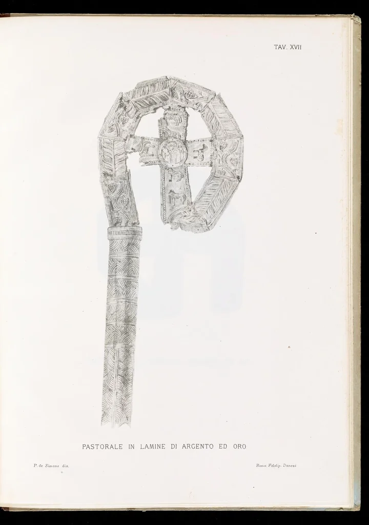 An illustration from Commenti sopra suppellettili sacre di argento ed oro appartenute ai primissimi secoli della chiesa : pubblicati gia il 1o gennaio 1888 pel faustissimo giorno del sacerdotale giubileo di papa Leone XIII e dedicati ai cultori di archeologia cristiana, 1890, leaf 38