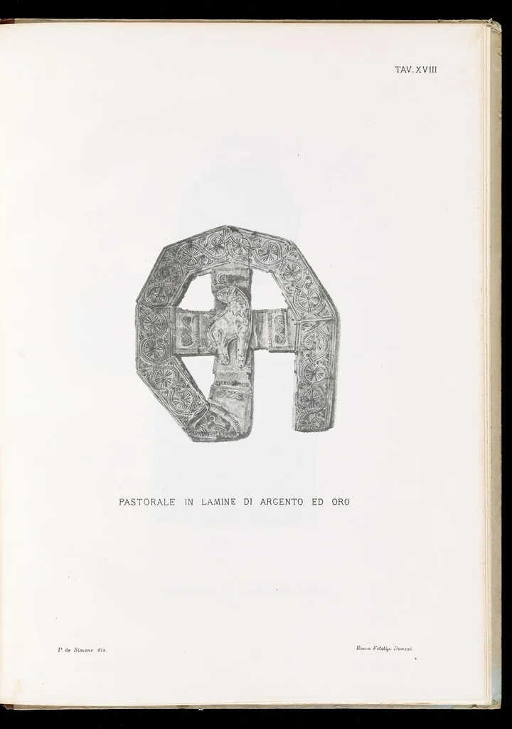 An illustration from Commenti sopra suppellettili sacre di argento ed oro appartenute ai primissimi secoli della chiesa : pubblicati gia il 1o gennaio 1888 pel faustissimo giorno del sacerdotale giubileo di papa Leone XIII e dedicati ai cultori di archeologia cristiana, 1890, leaf 40