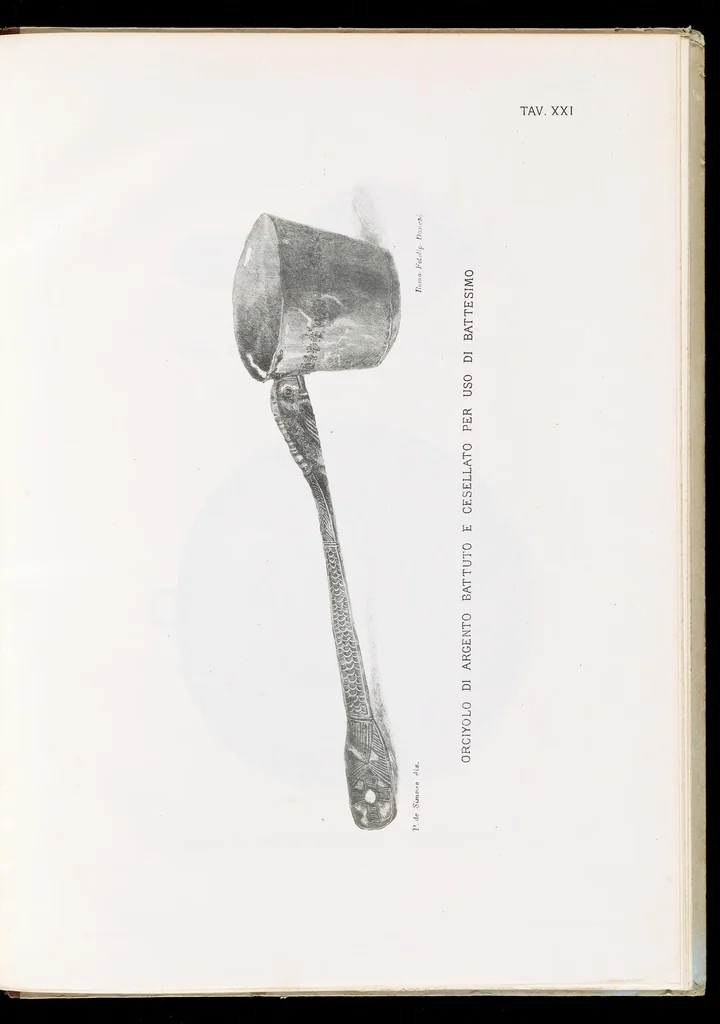 An illustration from Commenti sopra suppellettili sacre di argento ed oro appartenute ai primissimi secoli della chiesa : pubblicati gia il 1o gennaio 1888 pel faustissimo giorno del sacerdotale giubileo di papa Leone XIII e dedicati ai cultori di archeologia cristiana, 1890, leaf 46