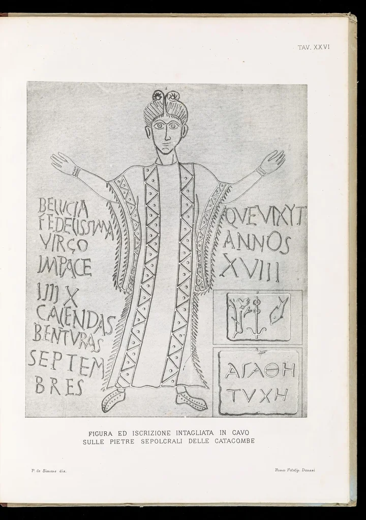 An illustration from Commenti sopra suppellettili sacre di argento ed oro appartenute ai primissimi secoli della chiesa : pubblicati gia il 1o gennaio 1888 pel faustissimo giorno del sacerdotale giubileo di papa Leone XIII e dedicati ai cultori di archeologia cristiana, 1890, leaf 58