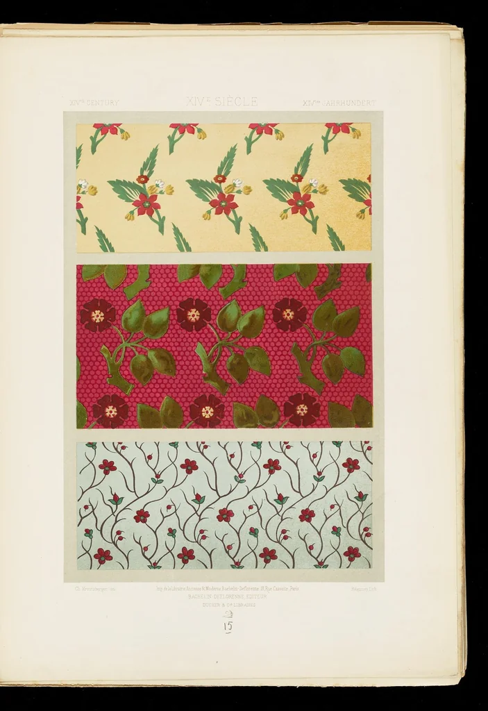 An illustration from L'art, la décoration et l'ornement des étoffes et des tissus chez les anciens et chez les modernes. Recueil historique, pratique et technique de décorations polychromes, 1870, leaf 106