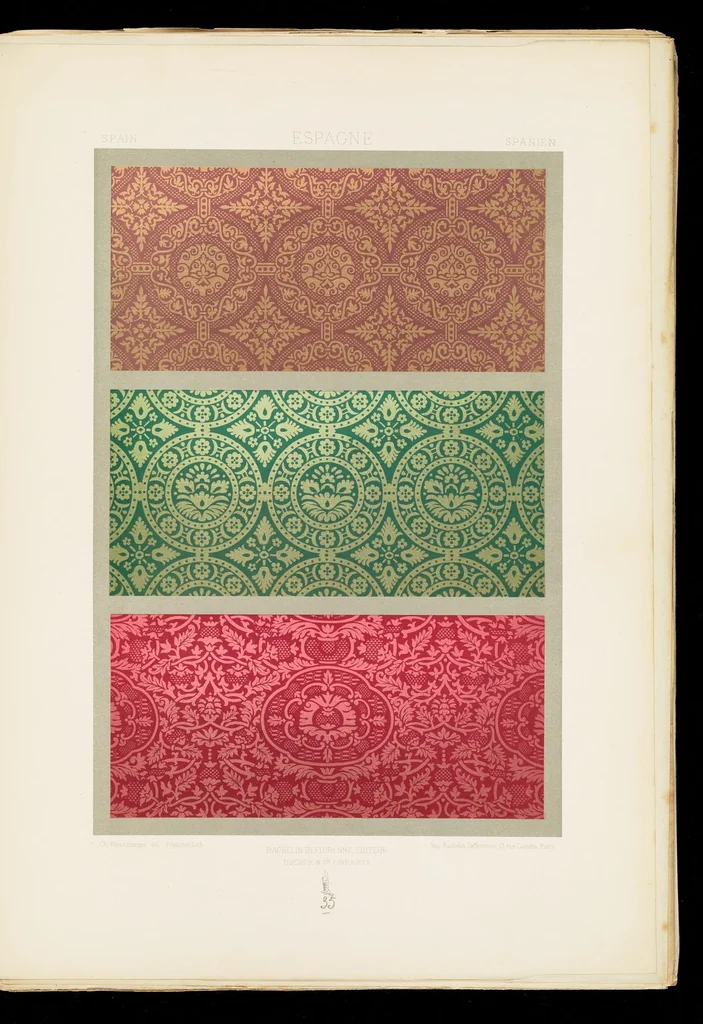 An illustration from L'art, la décoration et l'ornement des étoffes et des tissus chez les anciens et chez les modernes. Recueil historique, pratique et technique de décorations polychromes, 1870, leaf 186