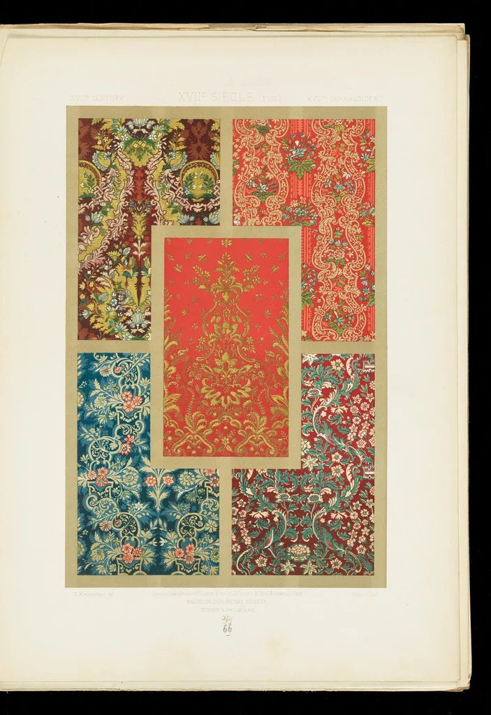An illustration from L'art, la décoration et l'ornement des étoffes et des tissus chez les anciens et chez les modernes. Recueil historique, pratique et technique de décorations polychromes, 1870, leaf 312