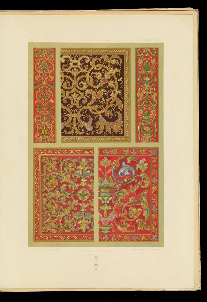 An illustration from L'art, la décoration et l'ornement des étoffes et des tissus chez les anciens et chez les modernes. Recueil historique, pratique et technique de décorations polychromes, 1870, leaf 420