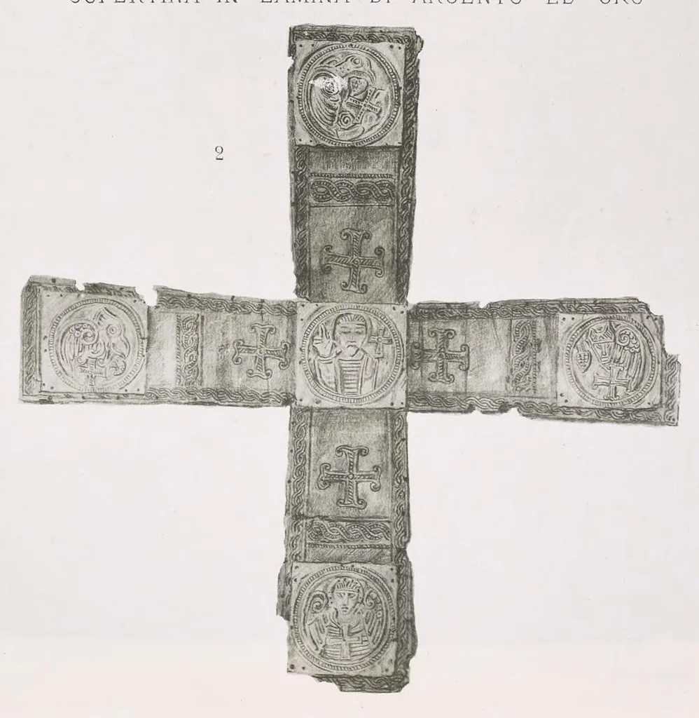 An illustration from Commenti sopra suppellettili sacre di argento ed oro appartenute ai primissimi secoli della chiesa : pubblicati gia il 1o gennaio 1888 pel faustissimo giorno del sacerdotale giubileo di papa Leone XIII e dedicati ai cultori di archeologia cristiana, 1890, leaf 16
