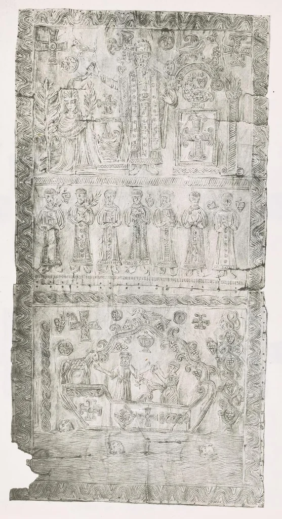 An illustration from Commenti sopra suppellettili sacre di argento ed oro appartenute ai primissimi secoli della chiesa : pubblicati gia il 1o gennaio 1888 pel faustissimo giorno del sacerdotale giubileo di papa Leone XIII e dedicati ai cultori di archeologia cristiana, 1890, leaf 20