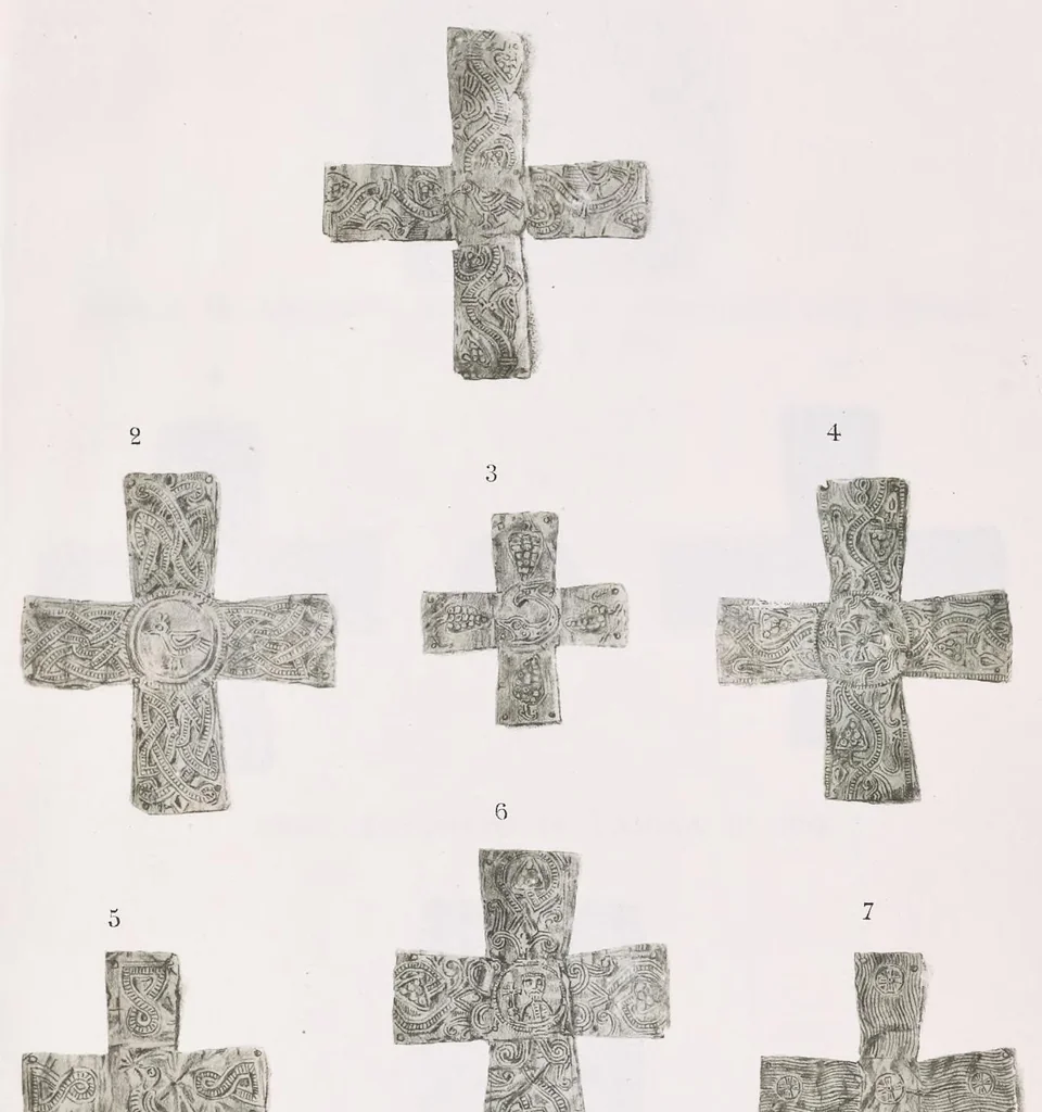 An illustration from Commenti sopra suppellettili sacre di argento ed oro appartenute ai primissimi secoli della chiesa : pubblicati gia il 1o gennaio 1888 pel faustissimo giorno del sacerdotale giubileo di papa Leone XIII e dedicati ai cultori di archeologia cristiana, 1890, leaf 22
