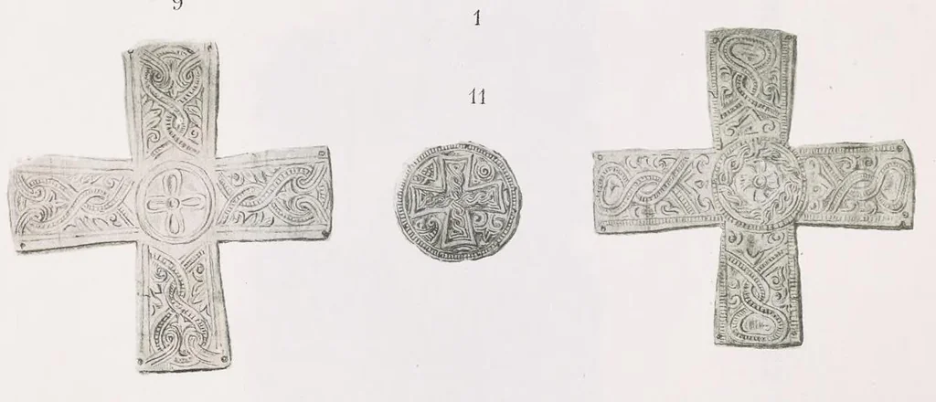 An illustration from Commenti sopra suppellettili sacre di argento ed oro appartenute ai primissimi secoli della chiesa : pubblicati gia il 1o gennaio 1888 pel faustissimo giorno del sacerdotale giubileo di papa Leone XIII e dedicati ai cultori di archeologia cristiana, 1890, leaf 24