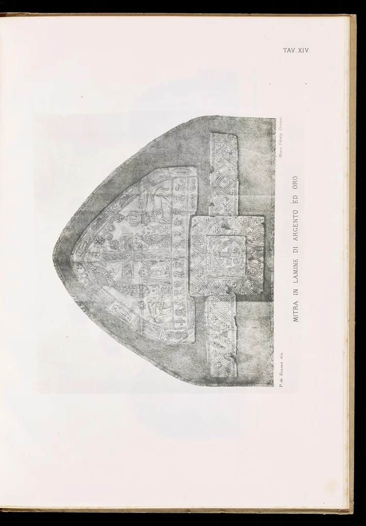 An illustration from Commenti sopra suppellettili sacre di argento ed oro appartenute ai primissimi secoli della chiesa : pubblicati gia il 1o gennaio 1888 pel faustissimo giorno del sacerdotale giubileo di papa Leone XIII e dedicati ai cultori di archeologia cristiana, 1890, leaf 32