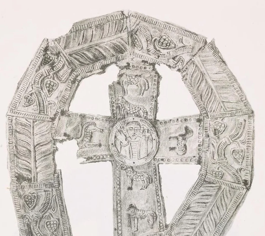An illustration from Commenti sopra suppellettili sacre di argento ed oro appartenute ai primissimi secoli della chiesa : pubblicati gia il 1o gennaio 1888 pel faustissimo giorno del sacerdotale giubileo di papa Leone XIII e dedicati ai cultori di archeologia cristiana, 1890, leaf 38