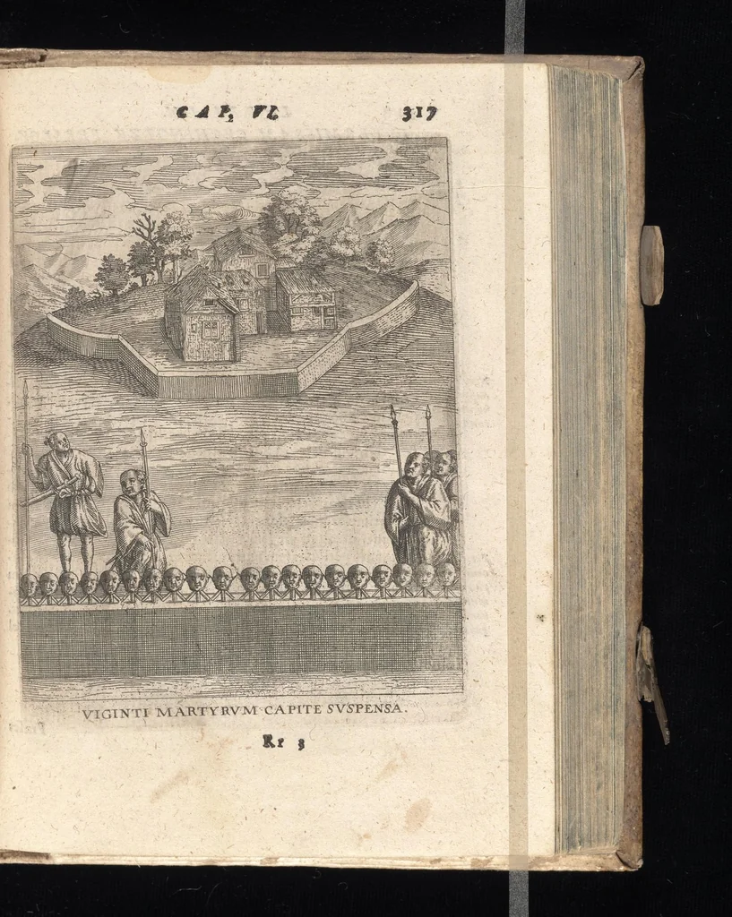 An illustration from De Christianis apud Iaponios Triumphis, siue, De grauissima ibidem contra Christi fidem persecutione exorta anno MDCXII usq[ue] ad annum MDCXX. libri quinq[ue] : in annos totidem summa cum fide ex annuis Societatis Iesu litteris continua historiae serie distributi, 1623, leaf 338