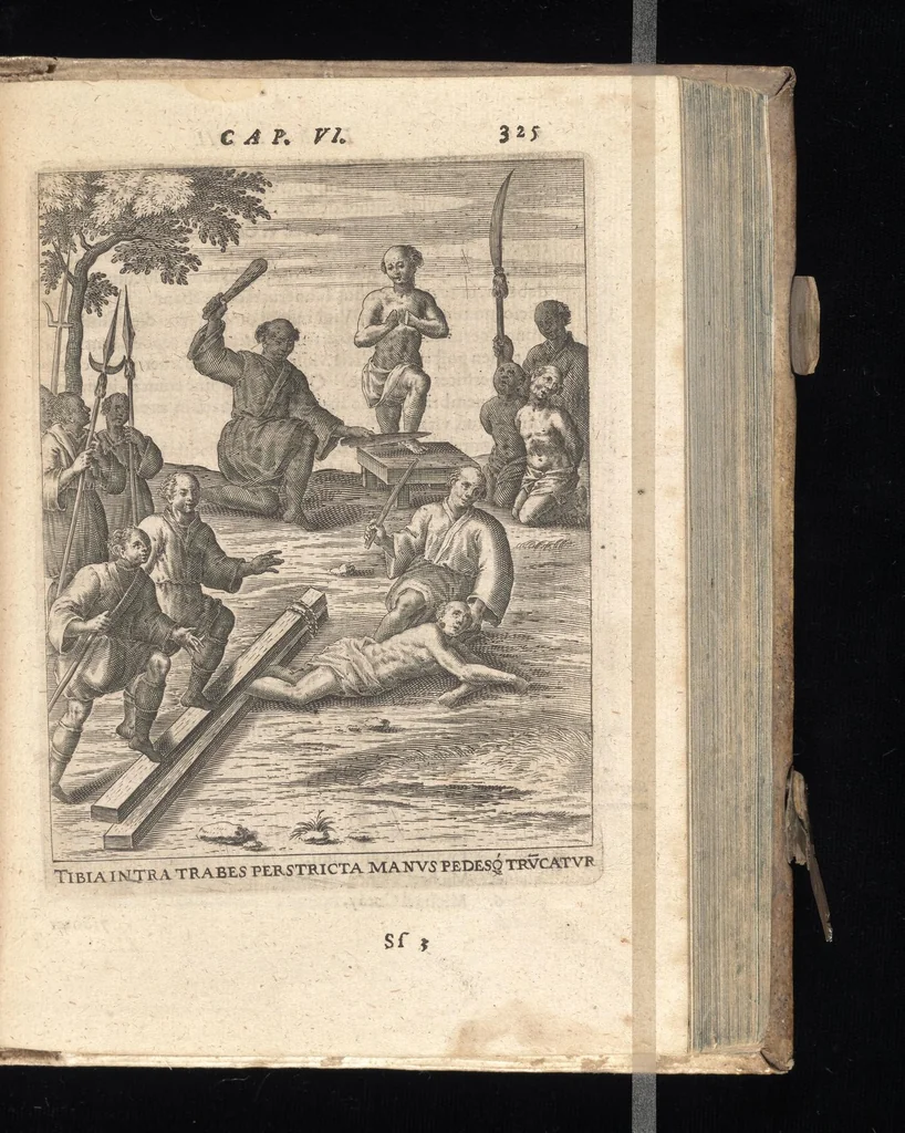 An illustration from De Christianis apud Iaponios Triumphis, siue, De grauissima ibidem contra Christi fidem persecutione exorta anno MDCXII usq[ue] ad annum MDCXX. libri quinq[ue] : in annos totidem summa cum fide ex annuis Societatis Iesu litteris continua historiae serie distributi, 1623, leaf 346