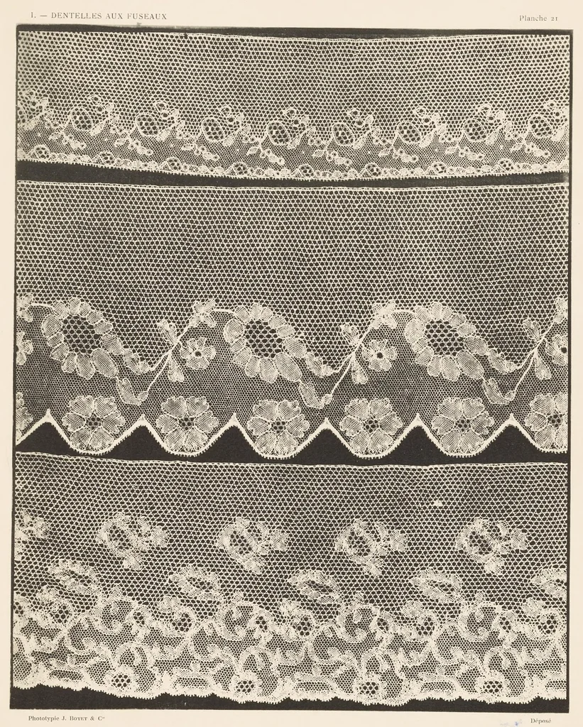 An illustration from Les dentelles à la main: dentelles aux fuseaux--dentelles à l'aiguille--dentelles à points mélangés; 135 planches, accompagnées de légendes et précédées de descriptions détaillées des différents points, 1906, leaf 122