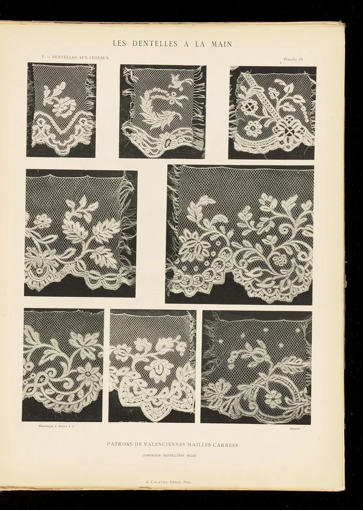 An illustration from Les dentelles à la main: dentelles aux fuseaux--dentelles à l'aiguille--dentelles à points mélangés; 135 planches, accompagnées de légendes et précédées de descriptions détaillées des différents points, 1906, leaf 136