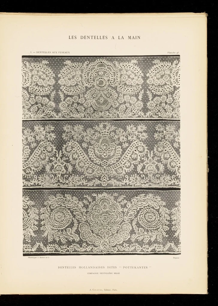 An illustration from Les dentelles à la main: dentelles aux fuseaux--dentelles à l'aiguille--dentelles à points mélangés; 135 planches, accompagnées de légendes et précédées de descriptions détaillées des différents points, 1906, leaf 166