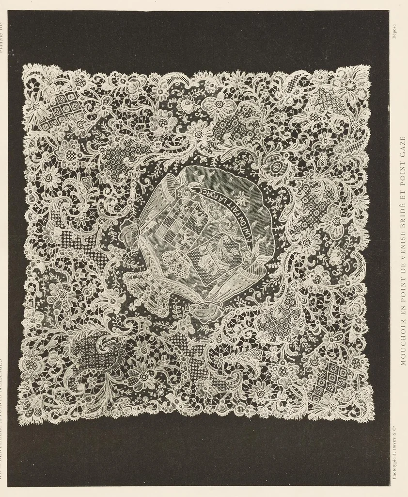 An illustration from Les dentelles à la main: dentelles aux fuseaux--dentelles à l'aiguille--dentelles à points mélangés; 135 planches, accompagnées de légendes et précédées de descriptions détaillées des différents points, 1906, leaf 262