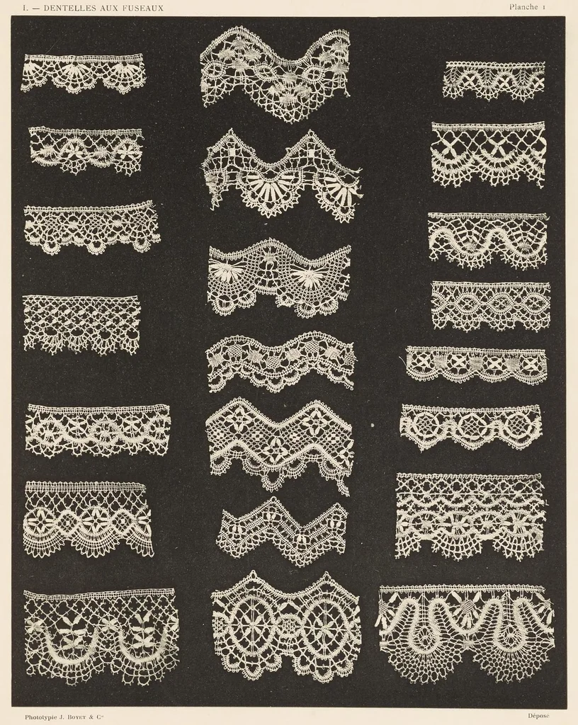 An illustration from Les dentelles à la main: dentelles aux fuseaux--dentelles à l'aiguille--dentelles à points mélangés; 135 planches, accompagnées de légendes et précédées de descriptions détaillées des différents points, 1906, leaf 50
